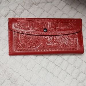 Mexico Artisan Red Embossed Leather Wallet